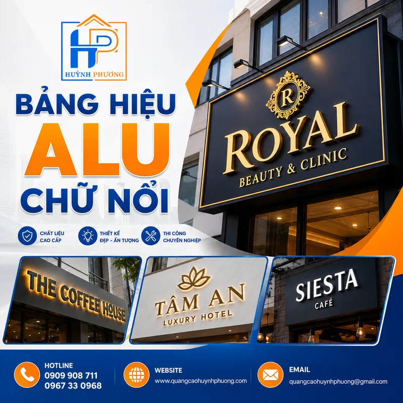 Bảng hiệu alu chữ nổi đẹp thiết kế sang trọng thi công tại TPHCM