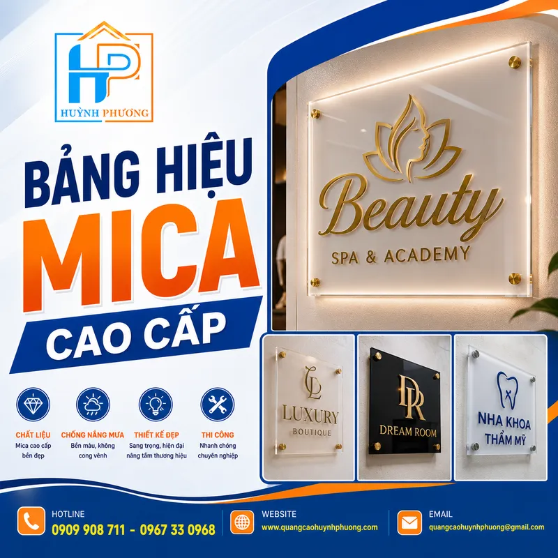 Bảng hiệu mica cao cấp sáng chân led sang trọng thiết kế độc đáo