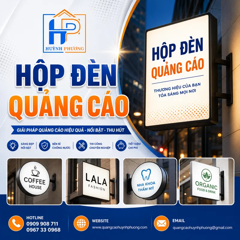 Hộp đèn quảng cáo hút nổi mica hộp đèn led xuyên sáng giá rẻ